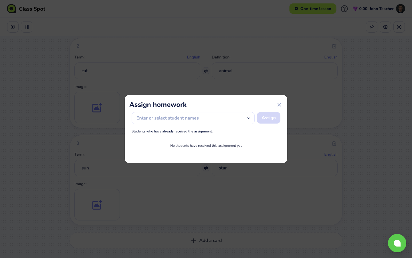 the Assign homework window with the recipient field
