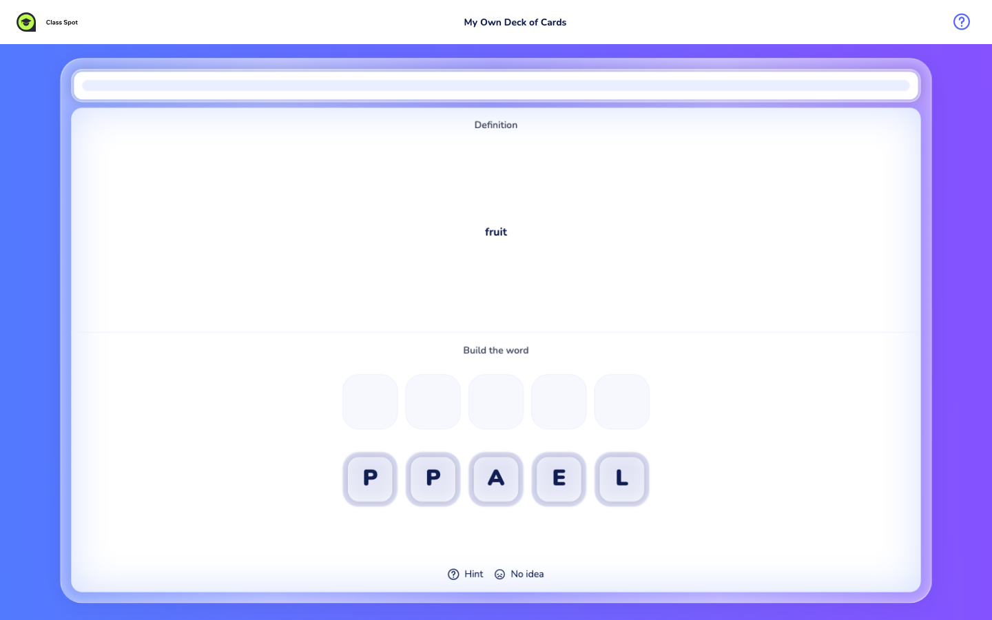 the Compose a word game shown to the student