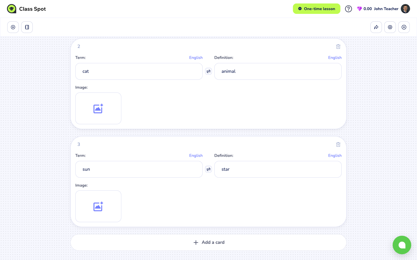 a filled-in Flash Cards deck in the editor