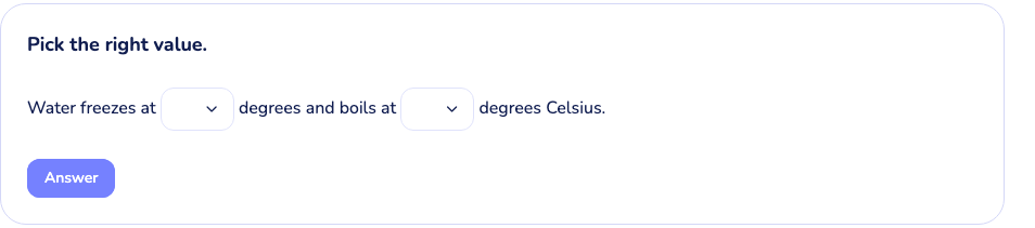 Select answer widget rendered for the student, dropdowns for each blank