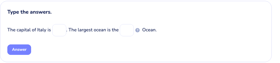 Write answer widget rendered for the student, passage with input blanks