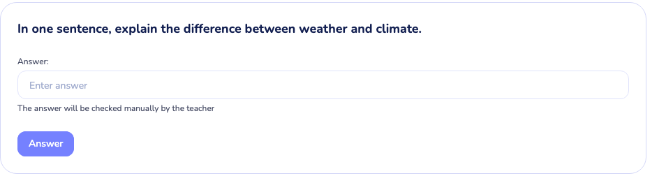 Open question widget rendered for the student, single text input