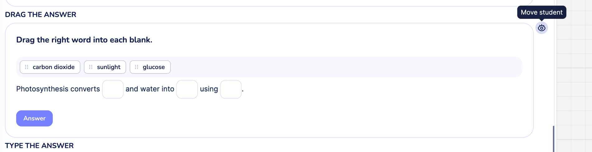 block-level eye icon hovered with the Move student tooltip visible